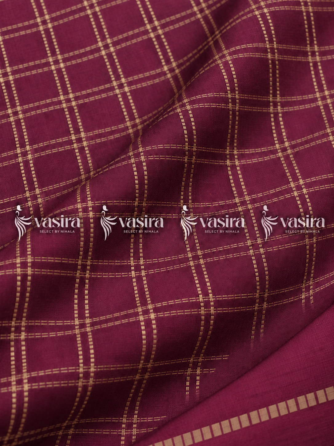 Magenta semi Tussar saree with gold zari checks – view 4
