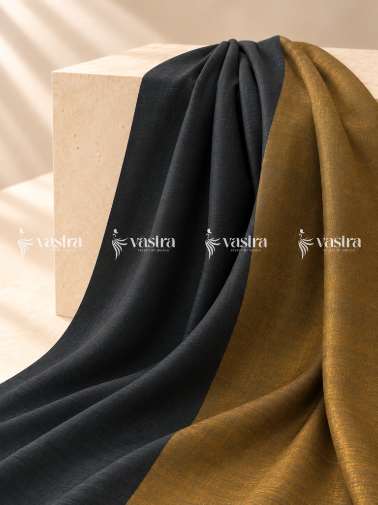 Charcoal Khadi cotton saree with copper-woven pallu – view 1